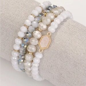 Set of 4 Natural Stone and crystal beaded bracelets with an Oval Druzy a…
